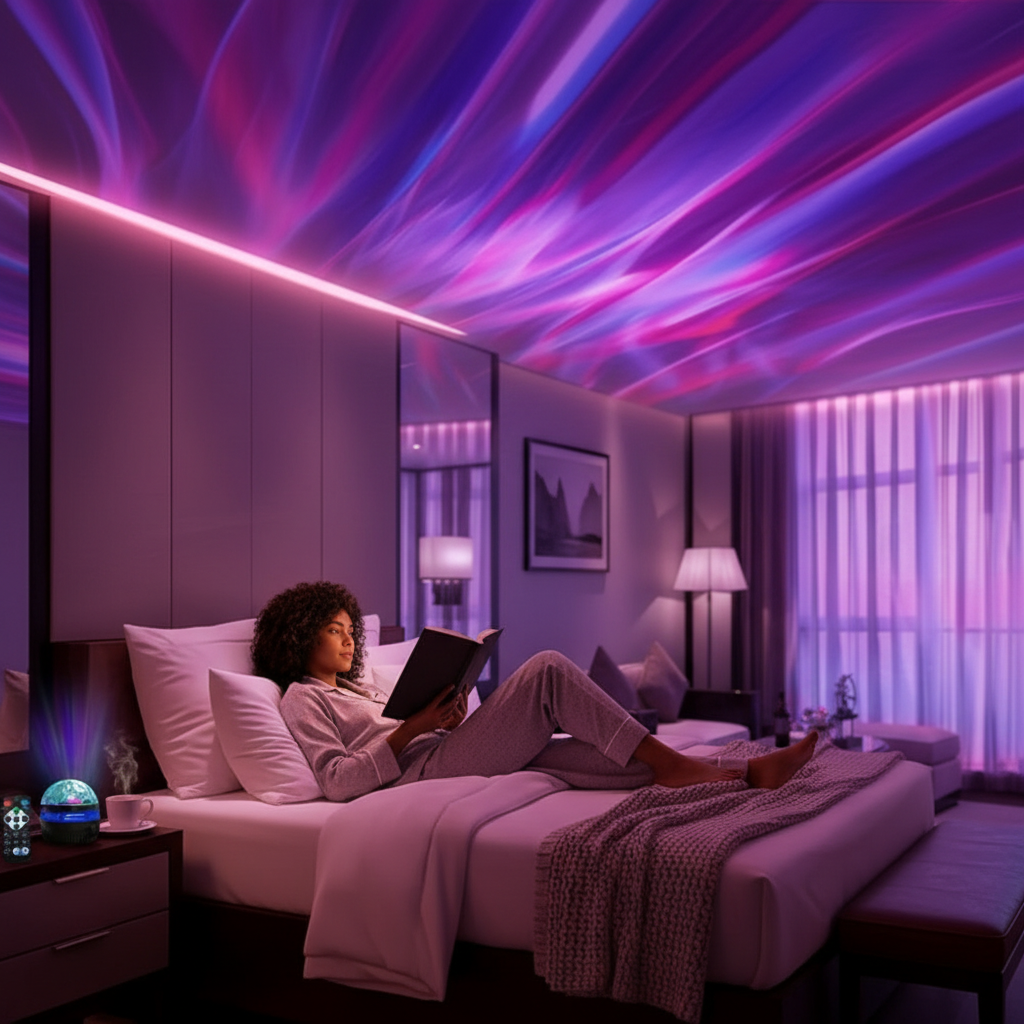 USB Galaxy Projector Aurora 5V Night Light 360° Rotating GB Colorful NightLights with Remote Control for Home Theater Room Deco