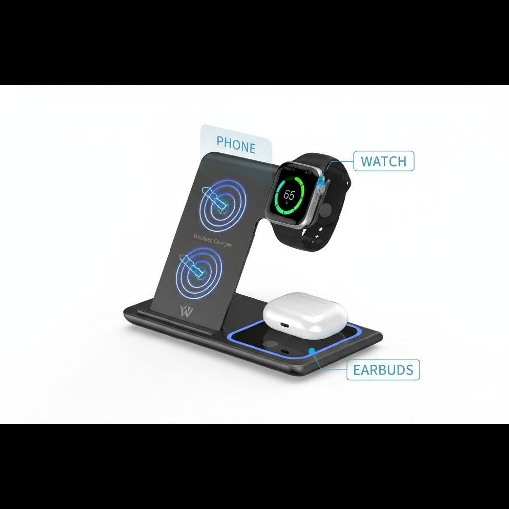 15W fast charging 3-in-1 foldable wireless charger bracket