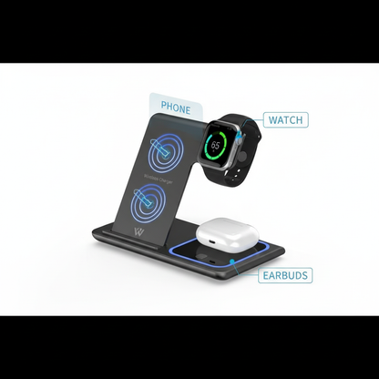 15W fast charging 3-in-1 foldable wireless charger bracket