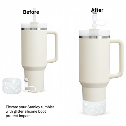 2pcs Cup Accessories Set for Stanley 40oz/30oz Tumbler 1 Glitter Silicone Boot 1 Diamond Straw Cover Cap Valentine's Day Gift