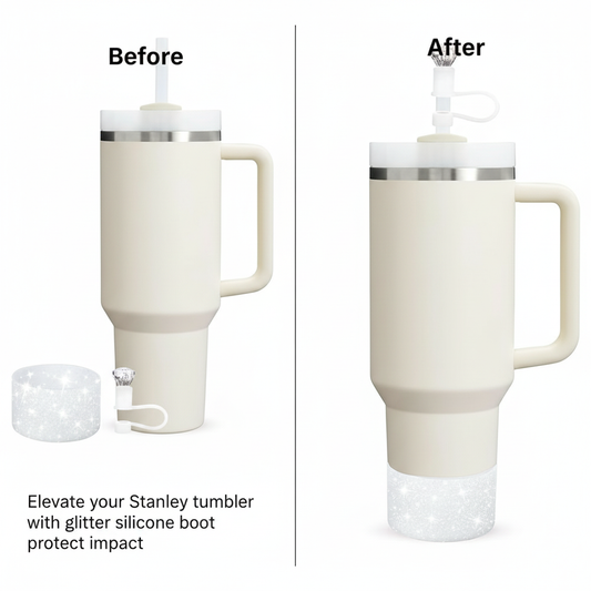 2pcs Cup Accessories Set for Stanley 40oz/30oz Tumbler 1 Glitter Silicone Boot 1 Diamond Straw Cover Cap Valentine's Day Gift