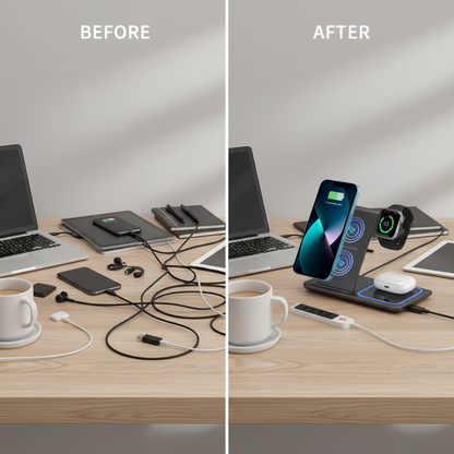 15W fast charging 3-in-1 foldable wireless charger bracket