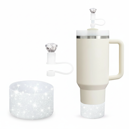 2pcs Cup Accessories Set for Stanley 40oz/30oz Tumbler 1 Glitter Silicone Boot 1 Diamond Straw Cover Cap Valentine's Day Gift