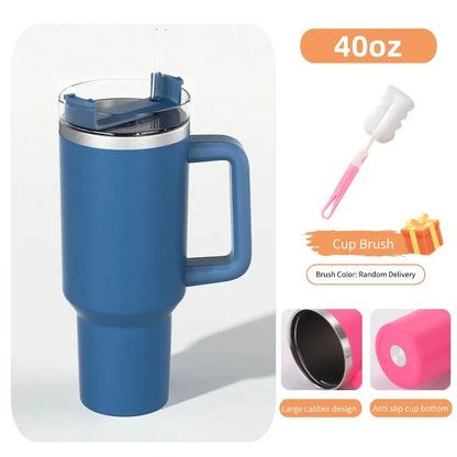 40oz Stainless Steel Insulated Water Bottle With Handle Drinking Cups Keeps Cold Tumbler With Lid Straw Mug Thermos Coffee Mug