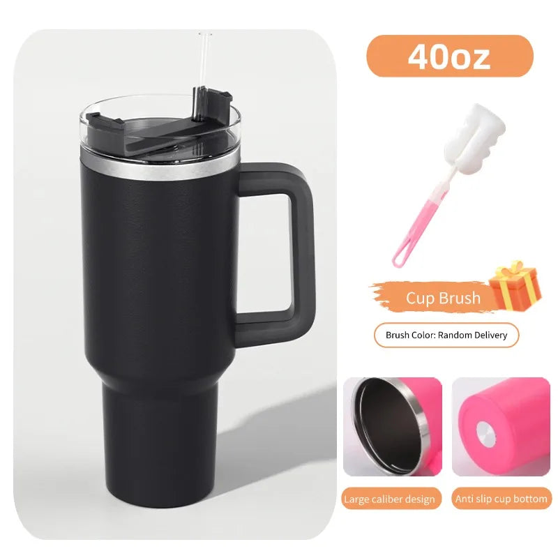 40oz Stainless Steel Insulated Water Bottle With Handle Drinking Cups Keeps Cold Tumbler With Lid Straw Mug Thermos Coffee Mug