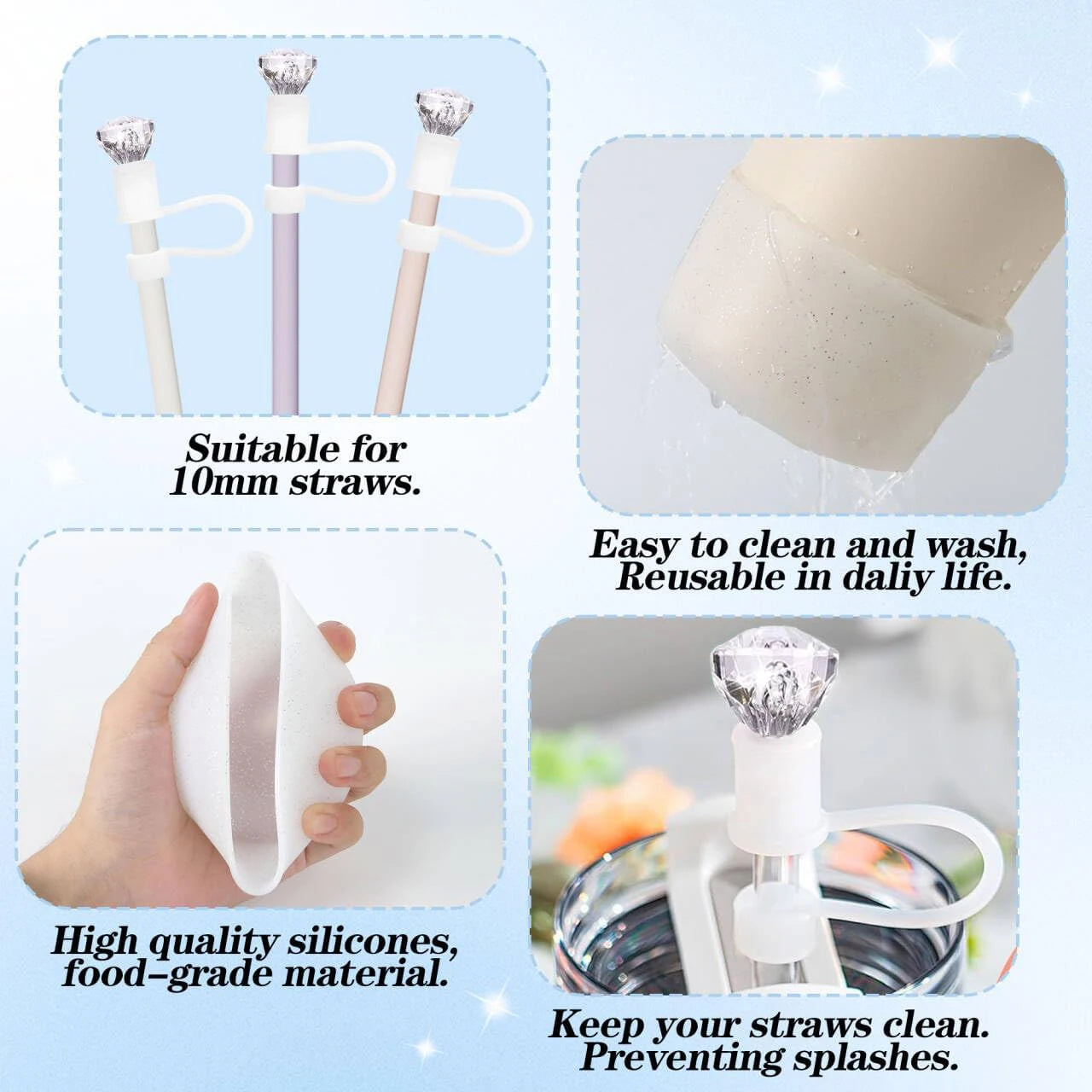 2pcs Cup Accessories Set for Stanley 40oz/30oz Tumbler 1 Glitter Silicone Boot 1 Diamond Straw Cover Cap Valentine's Day Gift