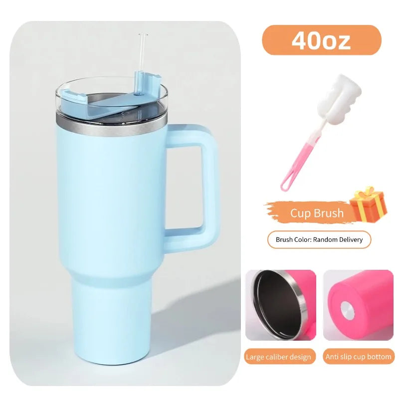 40oz Stainless Steel Insulated Water Bottle With Handle Drinking Cups Keeps Cold Tumbler With Lid Straw Mug Thermos Coffee Mug