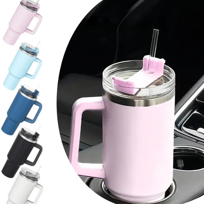 40oz Stainless Steel Insulated Water Bottle With Handle Drinking Cups Keeps Cold Tumbler With Lid Straw Mug Thermos Coffee Mug