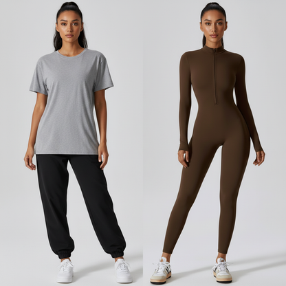 Women's Jumpsuits One-Piece Suit Zipper Long Sleeved Yoga Set Gym Push Up Workout Clothes Fitness Bodysuit Sportswear Tracksuit