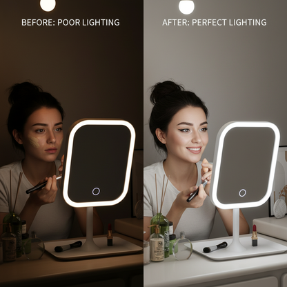 Niche Modern Desktop Vanity Mirror 3 Color Light LED Makeup Mirror Touching Mirror Women Bedroom Dressing Mirror
