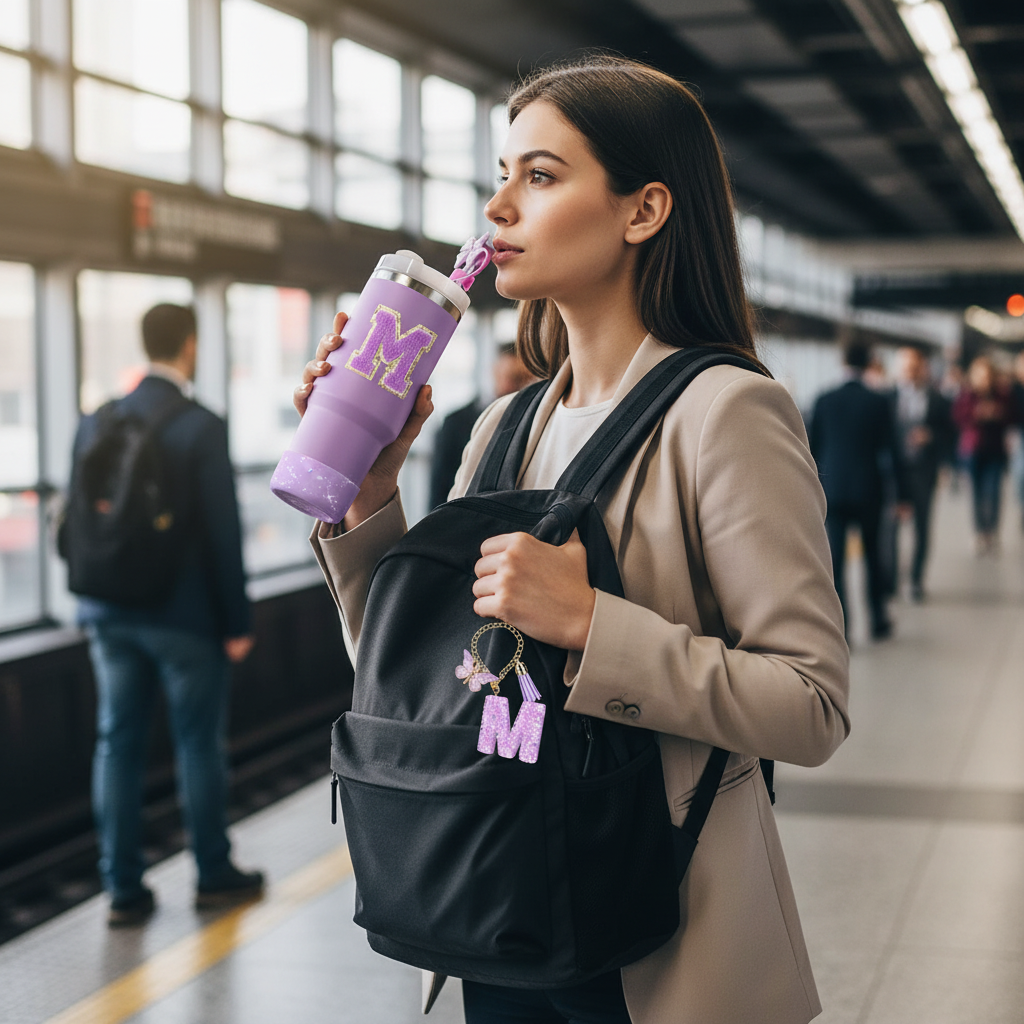 8PCS Accessories Set for Stanley Cup Purple 30oz 40oz tumbler Silicone Straw Topper Cover Cap Boot Handle Charm Initials Sticker